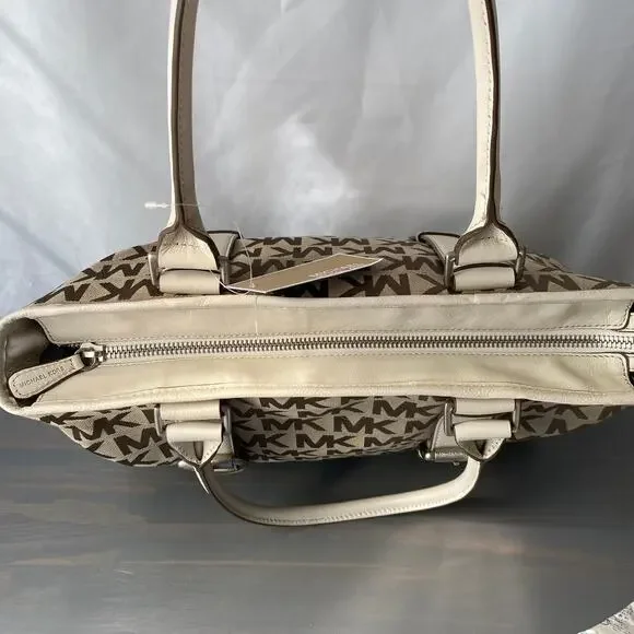 Michael Kors Brookville East West Tote Carry All Bag Tan Jacquard Canvas VTG Y2K
